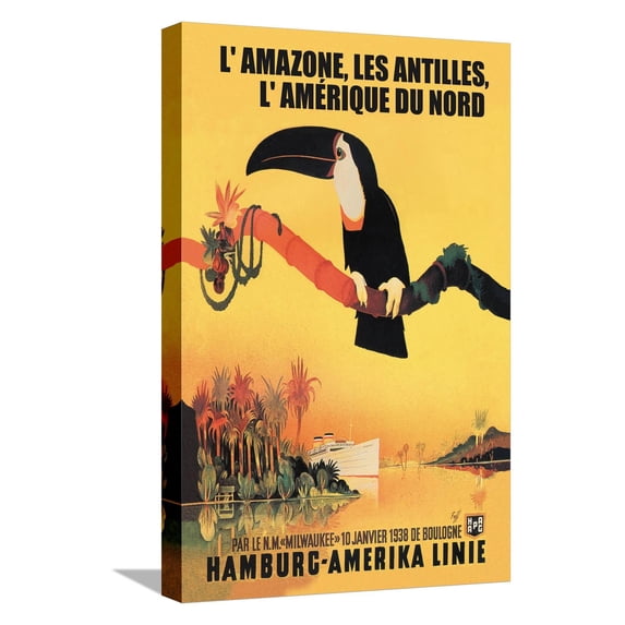 Art.com The Amazon, Antilles, and North America: Hamburg-Amerika Cruise Line Stretched Canvas Print Wall Art, 12" x 18"