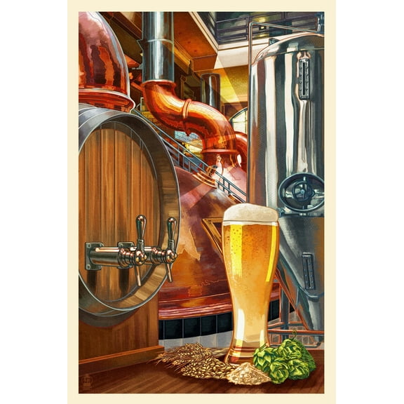 Art.com The Art of Beer - Brewery Scene Art Print by Lantern Press, 12" x 18"