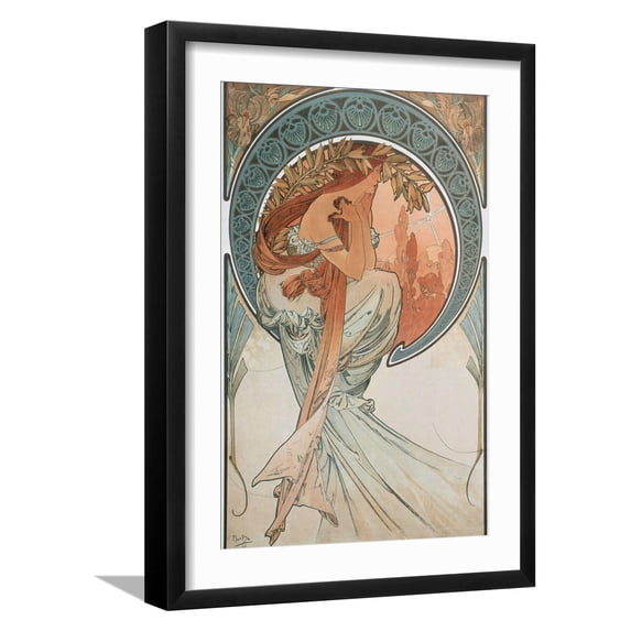 Art.com The Arts: Poetry, 1898 Giclee Print by Alphonse Mucha, Black Frame Wall Art, 17" x 23"