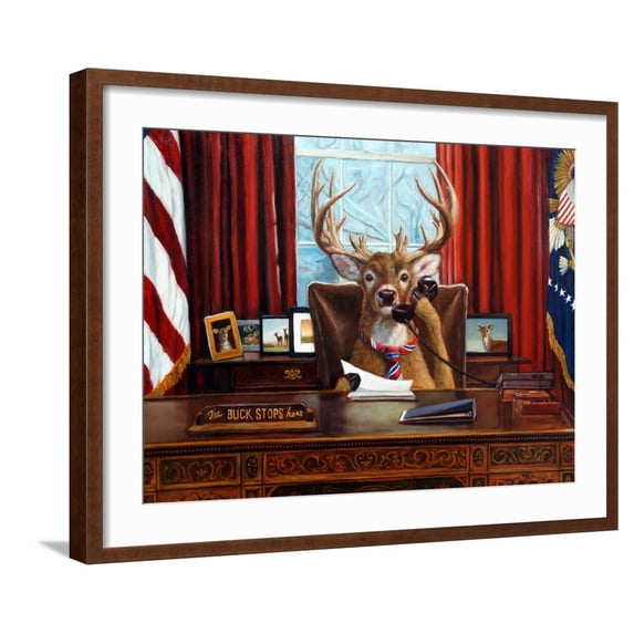 Art.com The Buck Stops Here Art Print by Lucia Heffernan, Brown Frame Wall Art, 29" x 23"