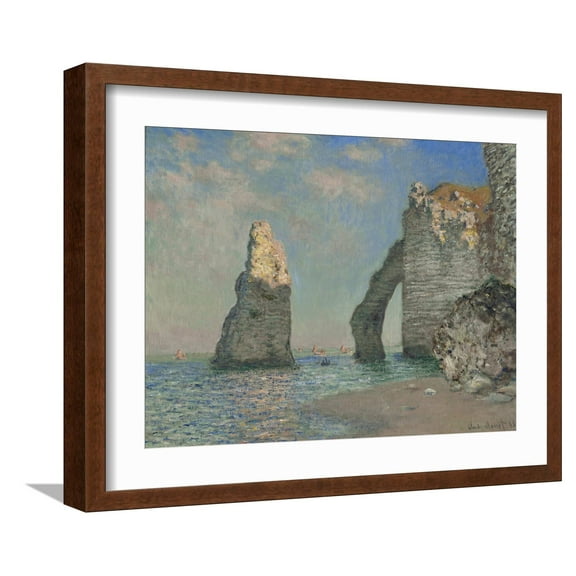 Art.com The Cliffs at Etretat, 1885 (Oil on Canvas) Giclee Print by Claude Monet, Brown Frame Wall Art, 21" x 17"