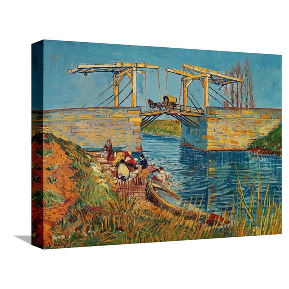 Art.com The Drawbridge at Arles with a Group of Washerwomen, c.1888 Stretched Canvas Print Wall Art by Vincent van Gogh, 16" x 12"