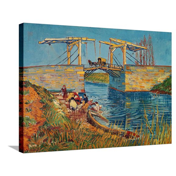 Art.com The Drawbridge at Arles with a Group of Washerwomen, c.1888 Stretched Canvas Print Wall Art by Vincent van Gogh, 32" x 24"