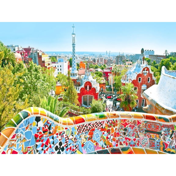 Art.com The Famous Summer Park Guell Over Bright Blue Sky In Barcelona, Spain Art Print by Vladitto, 16" x 12"