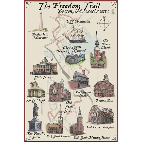 Art.com The Freedom Trail - Boston, MA Art Print by Lantern Press, 12" x 18"