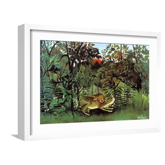 Art.com The Hungry Lion Art Print by Henri Rousseau, White Frame Wall Art, 23" x 17"