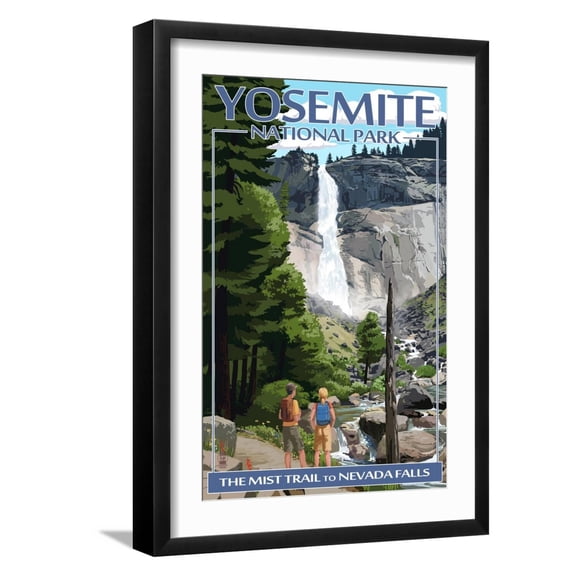 Art.com The Mist Trail - Yosemite National Park, California Art Print by Lantern Press, Black Frame Wall Art, 17" x 23"