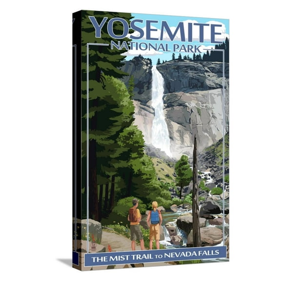 Art.com The Mist Trail - Yosemite National Park, California Stretched Canvas Print Wall Art by Lantern Press, 12" x 18"