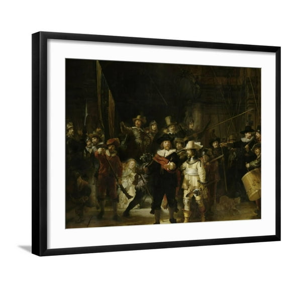 Art.com The Night Watch Painting by Rembrandt Van Rijn Art Print by Stocktrek Images, Black Frame Wall Art, 29" x 23"