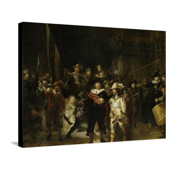 Art.com The Night Watch Painting by Rembrandt Van Rijn Stretched Canvas Print Wall Art by Stocktrek Images, 32" x 24"