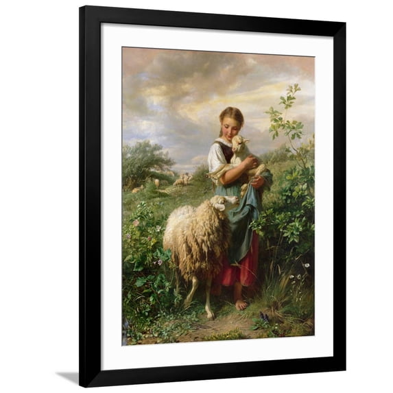 Art.com The Shepherdess, 1866 Giclee Print by Johann Baptist Hofner, Black Frame Wall Art, 32" x 40"
