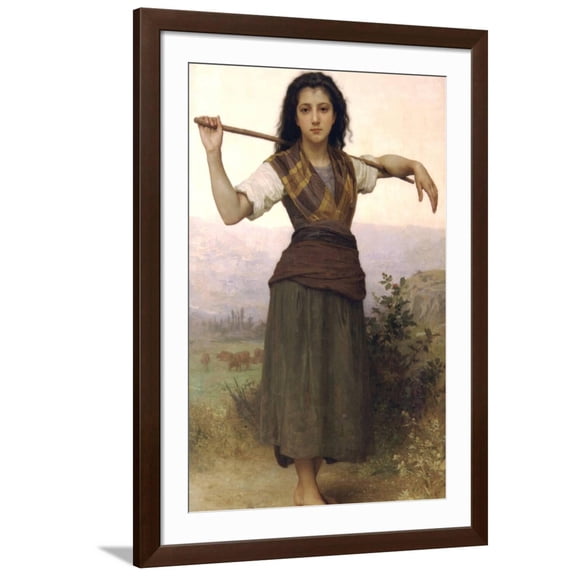 Art.com The Shepherdess Art Print by William Adolphe Bouguereau, Brown Frame Wall Art, 32" x 44"