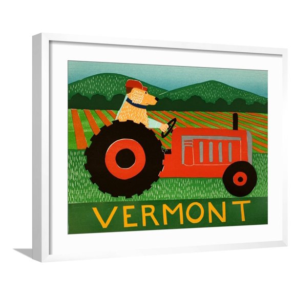 Art.com The Tractor Vermont Giclee Print by Stephen Huneck, White Frame Wall Art, 29" x 23"