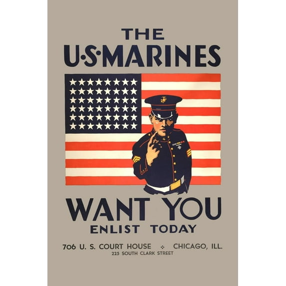 Art.com The U.S. Marines Want You Art Print, 16" x 24"
