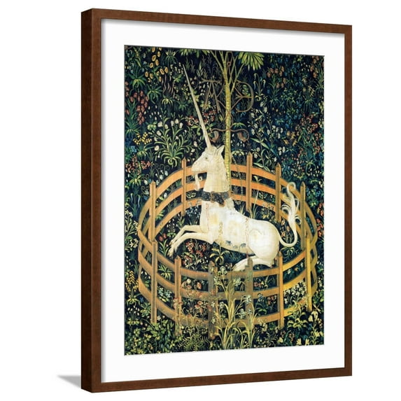 Art.com The Unicorn In Captivity (Detail) Art Print, Brown Frame Wall Art, 23" x 29"