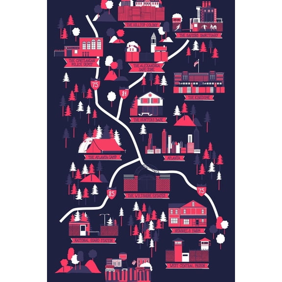 Art.com The Walking Dead Map Art Print by Robert Farkas, 12" x 18"