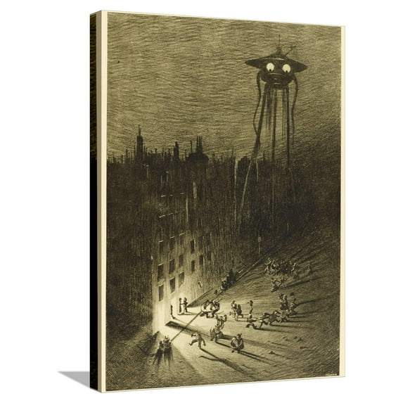 Art.com The War of the Worlds, a Martian Machine Contemplates the Drunken Crowd Stretched Canvas Print Wall Art by Henrique Alvim Corr?a, 18" x 24"