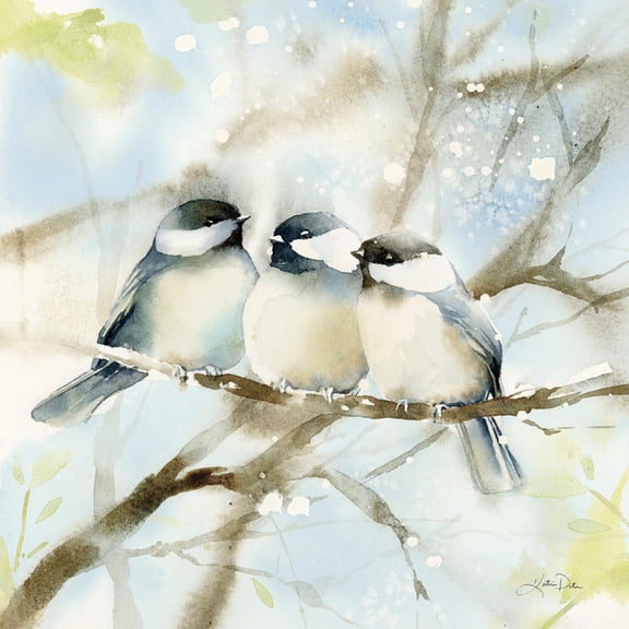 Art.com Three Chickadees in Spring Sq Art Print by Katrina Pete, 16" x 16"