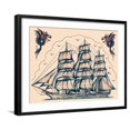 thumbnail image 1 of Art.com Three Masted Ship & Sea Dragons, Vintage Tattoo Flash by Norman Collins, aka, Sailor Jerry Art Print by Piddix, Black Frame Wall Art, 29" x 23", 1 of 5