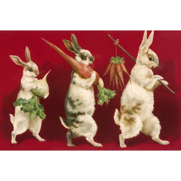 Art.com Three Rabbits Carrying Vegetables Art Print, 24