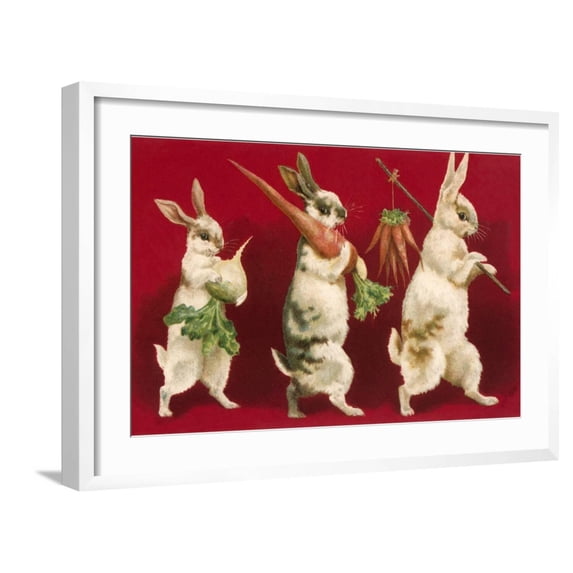 Art.com Three Rabbits Carrying Vegetables Art Print, White Frame Wall Art, 29" x 21"