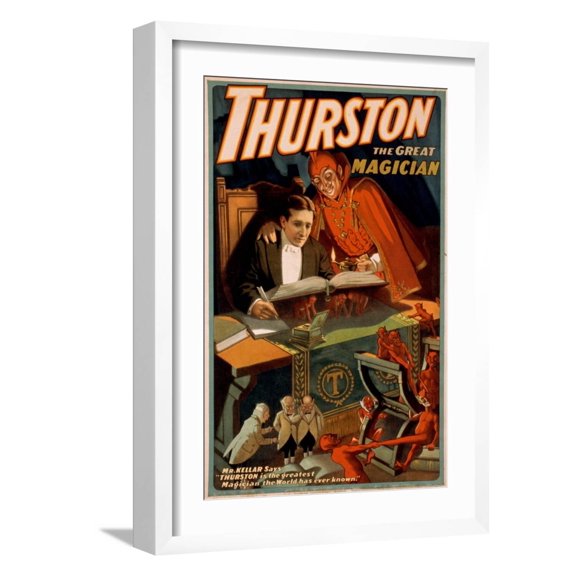 Art.com Thurston the Great Magician with Devil Magic Poster Art Print by Lantern Press, White Frame Wall Art, 17" x 23"