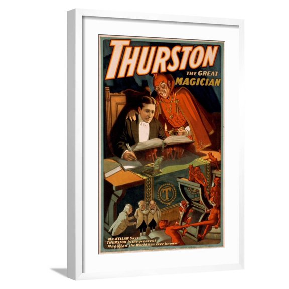 Art.com Thurston the Great Magician with Devil Magic Poster Art Print by Lantern Press, White Frame Wall Art, 21" x 29"
