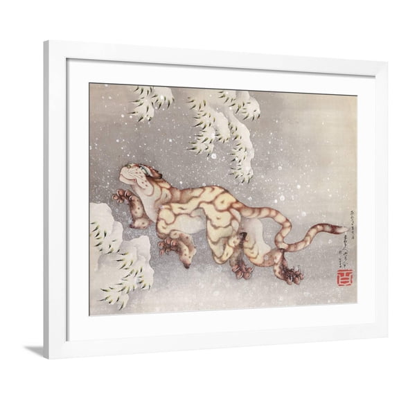 Art.com Tiger in a snowstorm. Edo Period, 1849 Giclee Print by Katsushika Hokusai, White Frame Wall Art, 40" x 32"