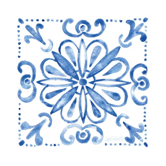 Art.com Tile Stencil IV Blue Art Print by Anne Tavoletti, 24" x 24"