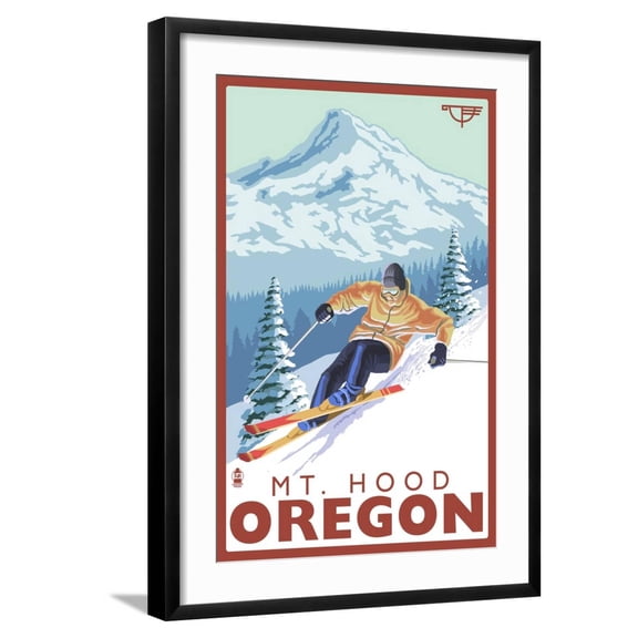 Art.com Timberline Lodge - Ski Mt. Hood, Oregon, c.2009 Art Print by Lantern Press, Black Frame Wall Art, 21" x 29"
