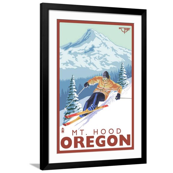 Art.com Timberline Lodge - Ski Mt. Hood, Oregon, c.2009 Art Print by Lantern Press, Black Frame Wall Art, 32" x 44"