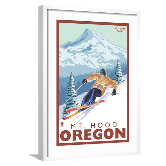 Art.com Timberline Lodge - Ski Mt. Hood, Oregon, c.2009 Art Print by Lantern Press, White Frame Wall Art, 21" x 29"