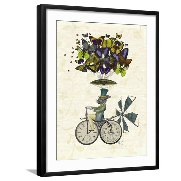 Art.com Time Flies Rabbit Art Print by Fab Funky, Black Frame Wall Art, 23" x 29"