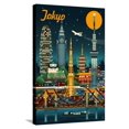 Tokyo, Japan Retro Skyline Stretched Canvas Print Wall Art by