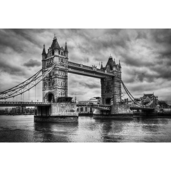 Art.com Tower Bridge In London, The Uk. Black And White, Artistic Vintage, Retro Style Art Print by Michal Bednarek, 24" x 16"