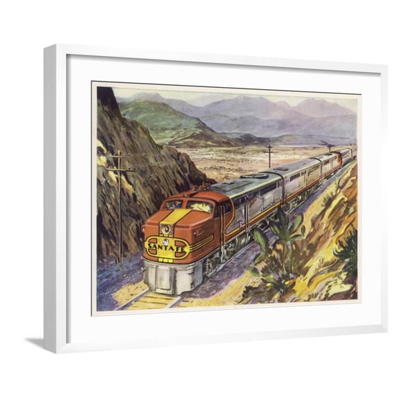 Art.com Train of the Santa Fe Railroad Drawn by a Diesel- Electric Locomotive Art Print, White Frame Wall Art, 29" x 23"
