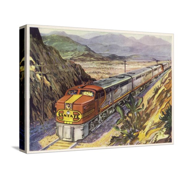 Art.com Train of the Santa Fe Railroad Drawn by a Diesel- Electric Locomotive Stretched Canvas Print Wall Art, 16" x 12"