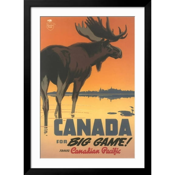 Art.com Travel Poster for Canada, Moose Art Print, Black Frame Wall Art, 32" x 44"