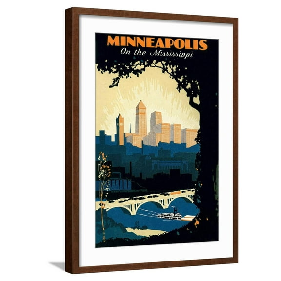 Art.com Travel Poster for Minneapolis Art Print, Brown Frame Wall Art, 21" x 29"