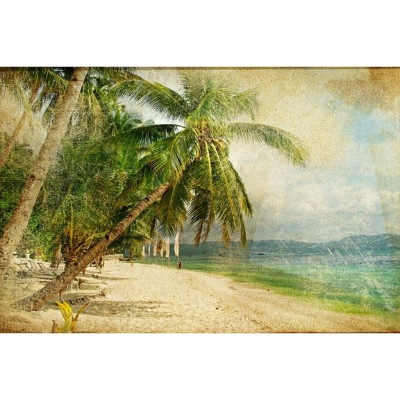 Art.com Tropical Beach -Retro Styled Picture Photographic Print by Maugli-l, 18" x 12"