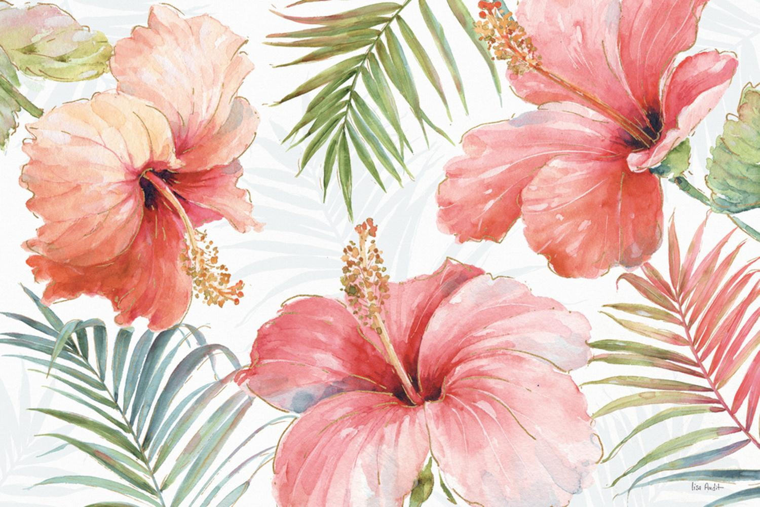 Tropical Blush Pink Hibiscus Canvas Art for Kids
