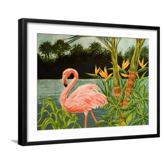 Art.com Tropical Flamingo I Art Print by Linda Baliko, Black Frame Wall Art, 29" x 23"