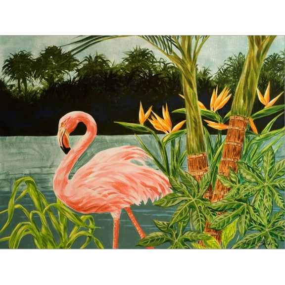 Art.com Tropical Flamingo I Stretched Canvas Print Wall Art by Linda Baliko, 32" x 24"