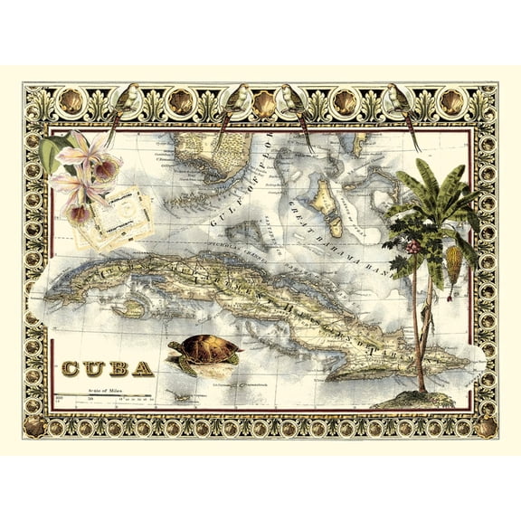 Art.com Tropical Map of Cuba Art Print by Vision Studio, 16" x 12"