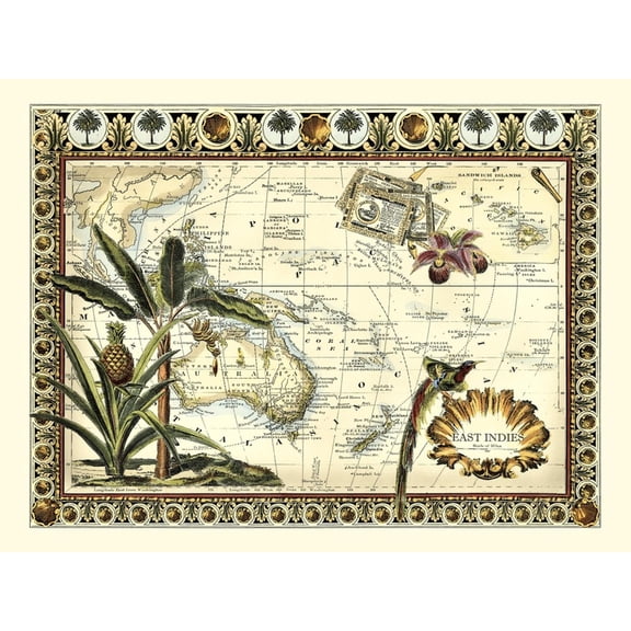 Art.com Tropical Map of East Indies Art Print by Vision Studio, 32" x 24"