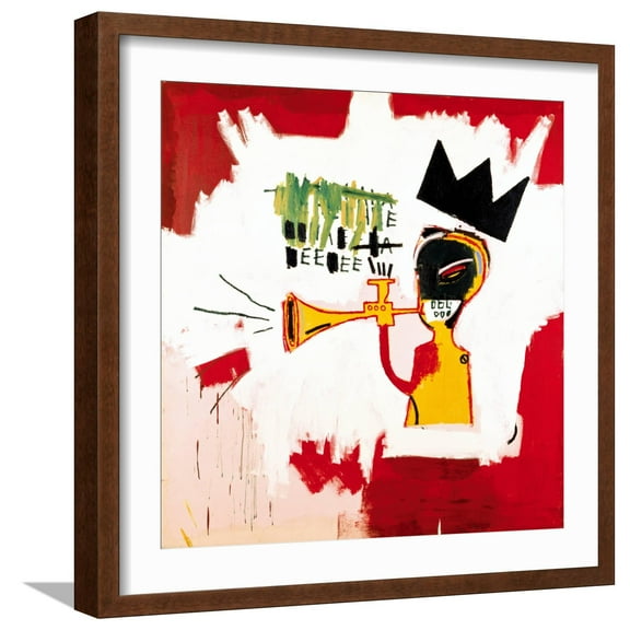 Art.com Trumpet, 1984 Giclee Print by Jean-Michel Basquiat, Brown Frame Wall Art, 21" x 21"
