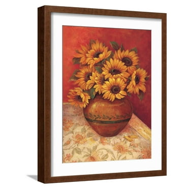 Art.com Tuscan Sunflowers II Art Print by Pamela Gladding, Brown Frame Wall Art, 17" x 21"