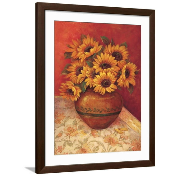 Art.com Tuscan Sunflowers II Art Print by Pamela Gladding, Brown Frame Wall Art, 32" x 40"