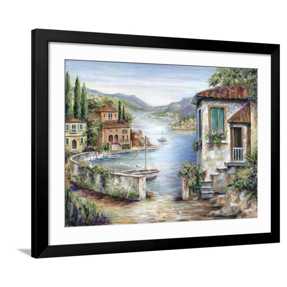 Art.com Tuscan Villas on the Lake Art Print by Marilyn Dunlap, Black Frame Wall Art, 40" x 32"