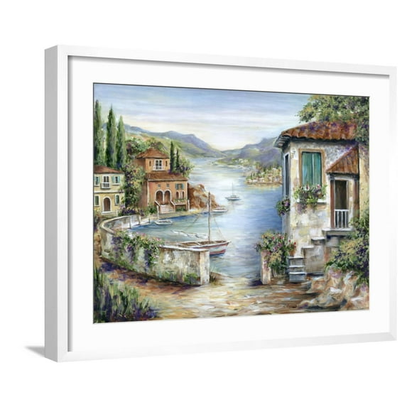 Art.com Tuscan Villas on the Lake Art Print by Marilyn Dunlap, White Frame Wall Art, 29" x 23"